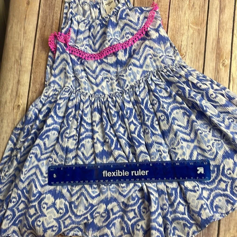 Oshkosh ikat pattern blue, white and pink toddler sun dress - 4T
